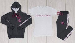 CALVIN KLEIN Turkey Ladies 3 Pcs Sweatshirt + Pant + T-Shirt (NAVY - WHITE) (S - M - L - XL)