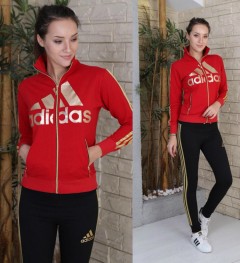 ADIDAS Turkey Ladies 2 Pcs Sweatshirt + Pant (RED - BLACK) (S - M - L - XL)