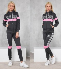 ADIDAS Turkey Ladies 2 Pcs Sweatshirt + Pant (GRAY - PINK) (S - M - L - XL)