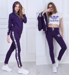 ADIDAS Turkey Ladies 3 Pcs Sweatshirt + Pant + T-Shirt (WHITE - PUPRPLE) (S - M - L - XL) 