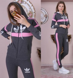 ADIDAS Turkey Ladies 2 Pcs Sweatshirt + Pant (GRAY - PINK) (S - M - L - XL) 