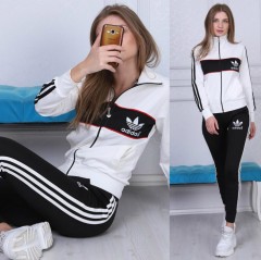 ADIDAS Turkey Ladies 2 Pcs Sweatshirt + Pant (WHITE - BLACK) (S - M - L - XL)