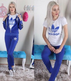 ADIDAS  Turkey Ladies 3 Pcs Sweatshirt + Pant + T-Shirt (BLUE - WHITE) (S - M - L - XL) 