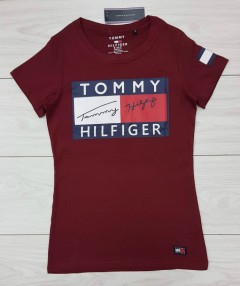 TOMMY - HILFIGER Ladies T-Shirt (MAROON) (S - M - L - XL)