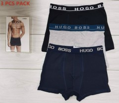 HUGO BOSS 3 Pcs Mens Boxer Shorts Pack (BLACK - GRAY - NAVY) (S - M - L - XL - XXL)