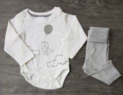Boys Juniors Romper And Pants (WHITE - GRAY) (LP) (FM) (New Born to 6 Months)