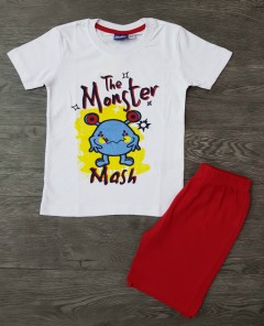 Boys T-shirt And Short Set (WHITE - RED) (LP) (FM) (18 Months to 16 Years)