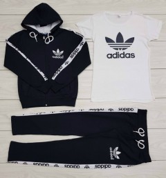 ADIDAS Turkey Ladies 3 Pcs Sweatshirt + Pant + T-Shirt (WHITE - BLACK) (S - M - L - XL) 