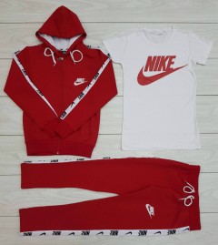 NIKE Turkey Ladies 3 Pcs Sweatshirt + Pant + T-Shirt (RED - WHITE ) (S - M - L - XL) 