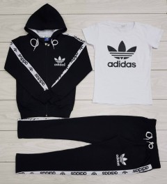 ADIDAS Turkey Ladies 3 Pcs Sweatshirt + Pant + T-Shirt (BLACK- WHITE) (S - M - L - XL)