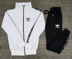 ADIDAS Mens Turkey 2 Pcs Sweatshirt + Pant (WHITE - BLACK) (M - L - XL ) 