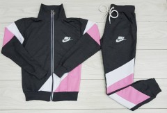 NIKE  Ladies Turkey 2 Pcs Sweatshirt + Pant (DARK GRAY - PINK) (S - M - L - XL) 