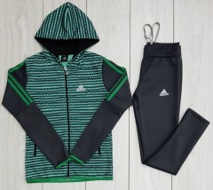 ADIDAS Ladies Turkey 2 Pcs Hoody + Pant (GREEN - BLACK) (S)