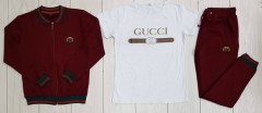GUCCI Turkey Ladies 3 Pcs Sweatshirt + Pant + T-Shirt (MAROON - WHITE) (L) 