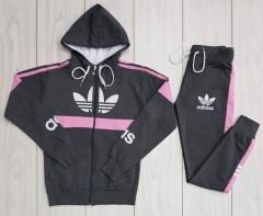 ADIDAS Ladies Turkey 2 Pcs Hoody + Pant (DARK GRAY - PINK) (M - XL)