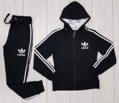 ADIDAS Ladies 2 Pcs Hoody + Pant (BLACK - WHITE) (S - M - L - XL)