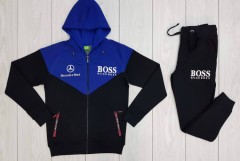 HUGO BOSS Mens 2 Pcs Hoody + Pant Sport Set (BLACK - BLUE) (M - L - XL - XXL)