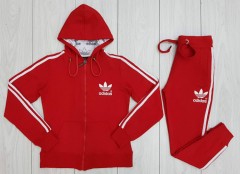 ADIDAS Ladies 2 Pcs Hoody + Pant Sport Set (RED) (S - M - L - XL)