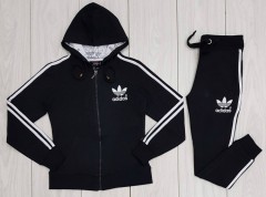 ADIDAS Ladies 2 Pcs Hoody + Pant Sport Set (BLACK) (S - M - L - XL)