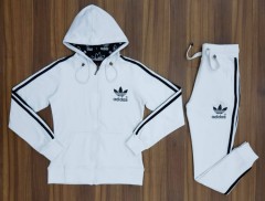 ADIDAS Ladies 2 Pcs Hoody + Pant Sport Set (WHITE) (S - M - L - XL) 