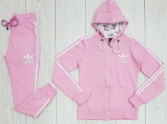 ADIDAS Ladies 2 Pcs Hoody + Pant Sport Set (LIGHT PINK) (S - M - L - XL)