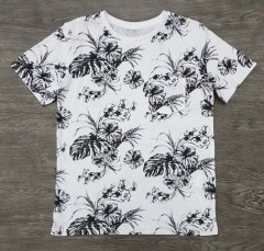 KIABI Boys T-Shirt (WHITE - BLACK) (10 to 14 Years)