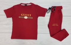 GUCCI  Boys 2 Pcs T-Shirt + Pants Sport Set (MAROON) (2 to 8 Years) 