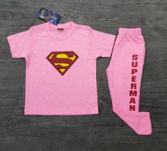 SUPERMAN Girls 2 Pcs T-Shirt + Pants Sport Set (PINK) (2 to 12 Years)