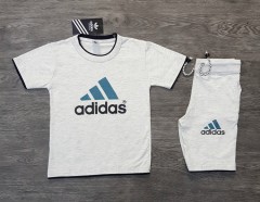 ADIDAS Boys 2 Pcs T-Shirt + Short Sport Set (GRAY) (4 to 10 Years) 