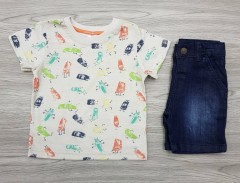 LC WAIKIKI Boys 2 Pcs T-Shirt + Pants Set (GRAY - NAVY) (6 Months to 5 Years)