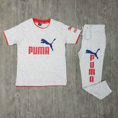 PUMA Boys 2 Pcs T-Shirt + Pants Sport Set (GRAY) (8 Years)