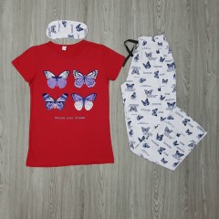 LCN PIJAMA  Ladies Turkey 3 Pcs Pyjama Set (RED - WHITE) (S - M - L - XL) 
