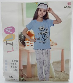 LILA  Girls Turkey 3Pcs Pyjama Set (BLUE-GRAY)(7 to 14 Years)