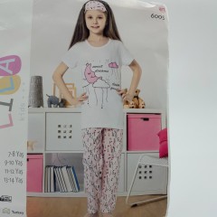 LILA  Girls Turkey 3Pcs Pyjama Set (WHITE-PINK) (7 to 14 Years)