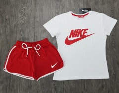 NIKE Ladies Turkey 2Pcs Shorty Set  (WHITE-RED)(S-M-L-XL)