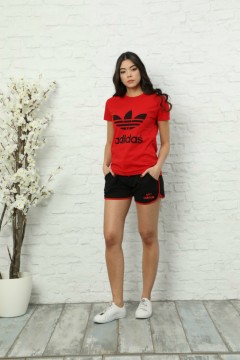 ADIDAS Ladies Turkey 2Pcs Shorty Set  (RED-BLACK)(S-M-L-XL)