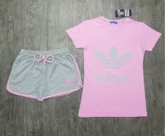 ADIDAS Ladies Turkey 2Pcs Shorty Set  (PINK-BLACK)(S-M-L-XL)