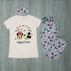 LCN PIJAMA  Ladies Turkey 3 Pcs Pyjama Set (LIGHT PINK - GRAY) (S - M - L - XL) 