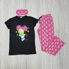 LCN PIJAMA Ladies Turkey 3 Pcs Pyjama Set (BLACK - PINK) (S - M - L - XL)