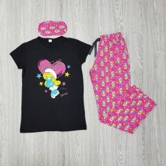 LCN PIJAMA Ladies Turkey 3 Pcs Pyjama Set (BLACK - PINK) (S - M - L - XL) 