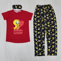 CLM HOMEWEAR Ladies Turkey 3Pcs Pyjama Set (RED-BLACK)(S-M-L-XL)