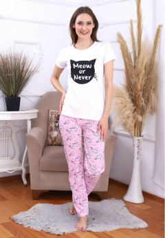 CARLA MARA Ladies Turkey 2 Pcs Pyjama Set (WHITE - PINK) (S - M - L - XL)