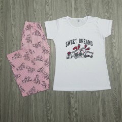 CARLA MARA Ladies Turkey 2 Pcs Pyjama Set (WHITE - PINK) (S - M - L - XL)