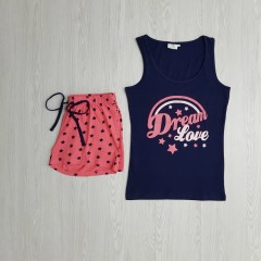 AVENUE Ladies Top and Shorty Set 2Pcs ( NAVY - DARK PINK) (S - M - L - XL)