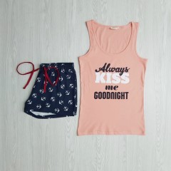 AVENUE Ladies Top and Shorty Set 2Pcs (PINK - NAVY) ( S )