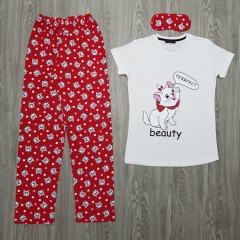 CALIMARA Ladies Turkey 3Pcs Pyjama Set (RED-WHITE) (S-M-L-XL)