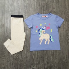 BOBOLI Girls 2 Pcs Pyjama Set (BLUE - CREAM) (2 to 8 Years)