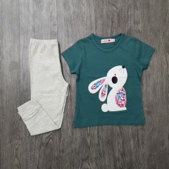 BOBOLI Girls 2 Pcs Pyjama Set (GREEN- GRAY) (2 to 8 Years)