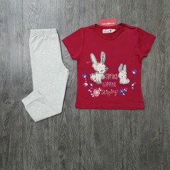 BOBOLI Girls 2 Pcs Pyjama Set (MAROON - LIGHT GRAY) (2 to 8 Years)