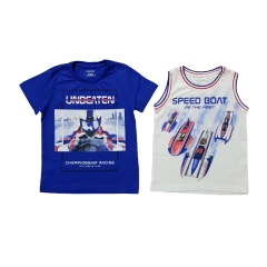 MAYORAL Boys 2 Pcs T-Shirt And Top Set ( WHITE - BLUE) (2 to 9 Years)